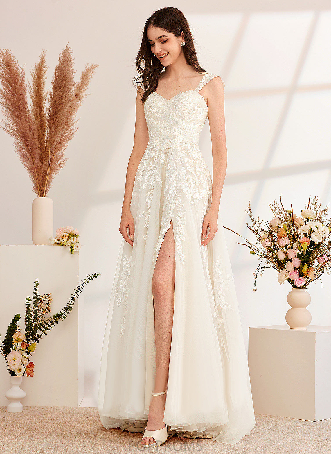 Dress Sweep Clara Wedding Dresses Off-the-Shoulder Beading Lace Train Wedding Tulle With A-Line Sequins