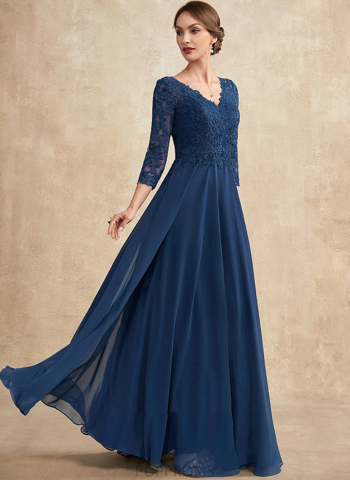 the A-Line of Mother Kaylen Dress Chiffon Lace Bride V-neck Mother of the Bride Dresses Floor-Length