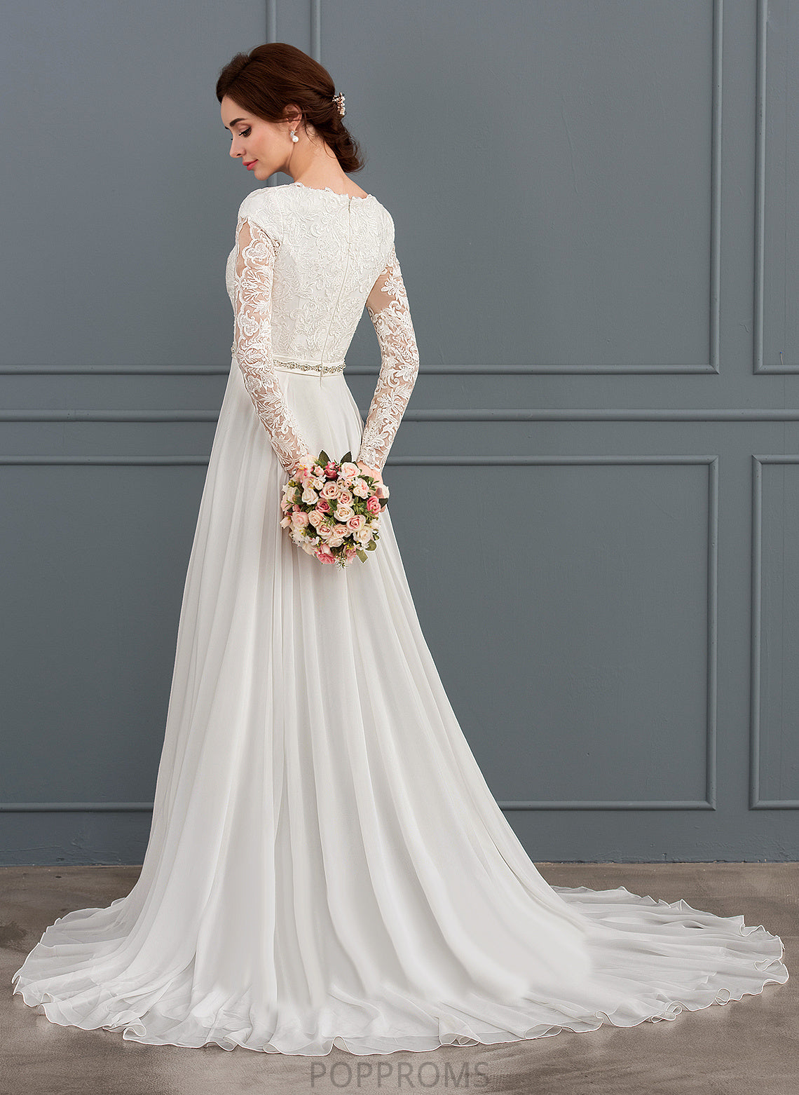 Wedding Dresses Beading Wedding A-Line With Chiffon Lace Louise Train Court Dress