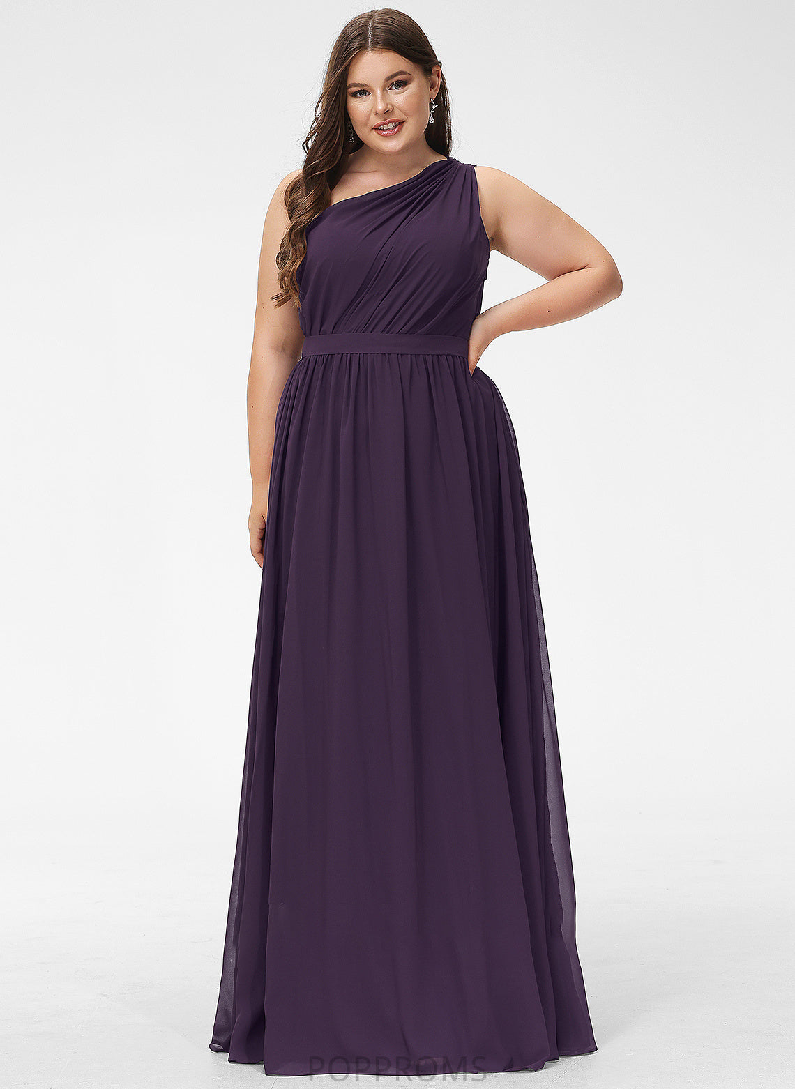 Ruffle A-Line Embellishment Silhouette One-Shoulder Floor-Length Neckline Length Fabric Philippa Spaghetti Staps A-Line/Princess Bridesmaid Dresses