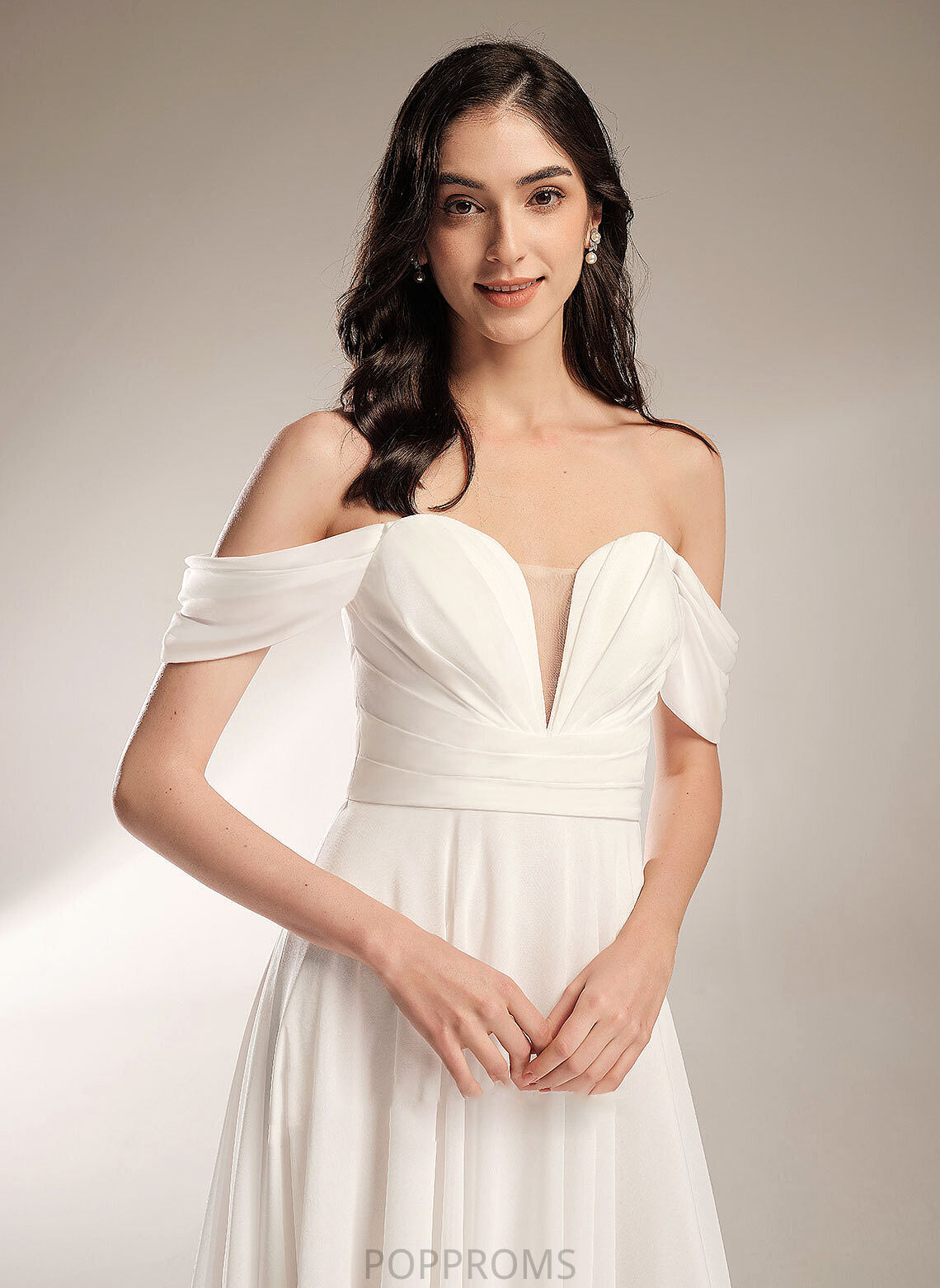 With Wedding Lilah Court Dress Train Off-the-Shoulder Wedding Dresses Pleated A-Line