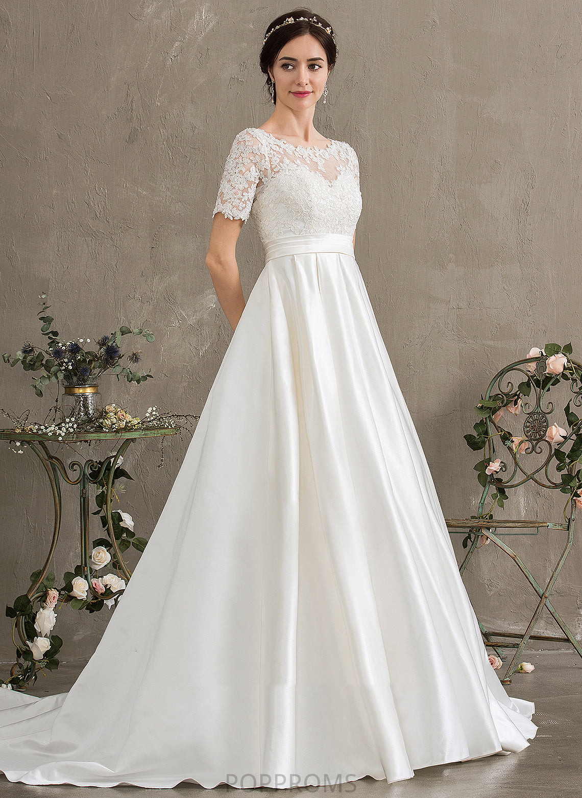 Train Wedding Dresses Ball-Gown/Princess Sequins Pockets Court Karsyn Beading Dress Satin Lace Wedding With