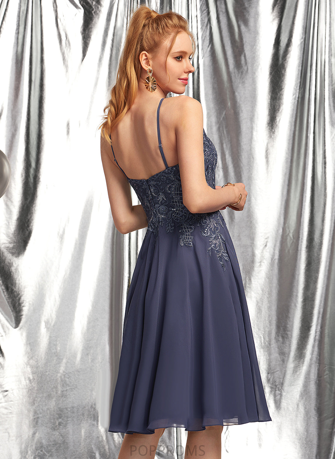 Prom Dresses Scoop Lace A-Line With Juliana Appliques Knee-Length Chiffon