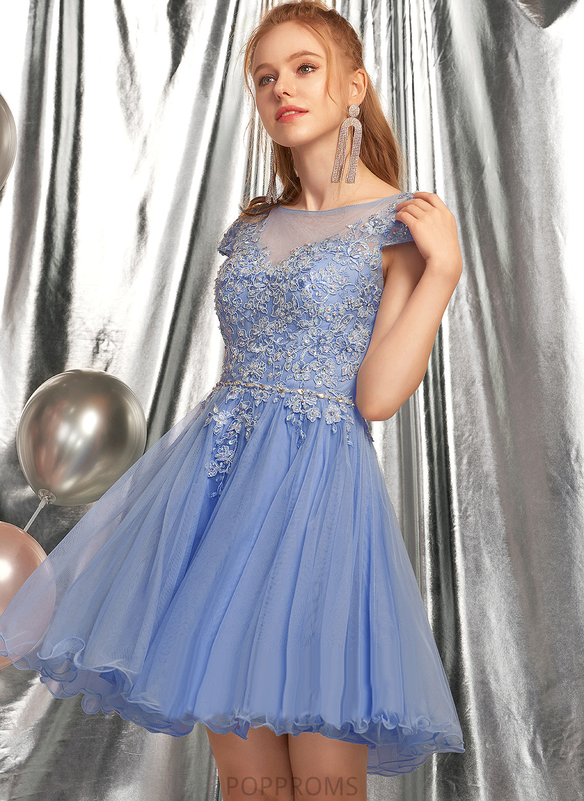 Neck Lace Homecoming Dresses Short/Mini Scoop Beading Lace With Tulle Appliques A-Line Homecoming Virginia Dress