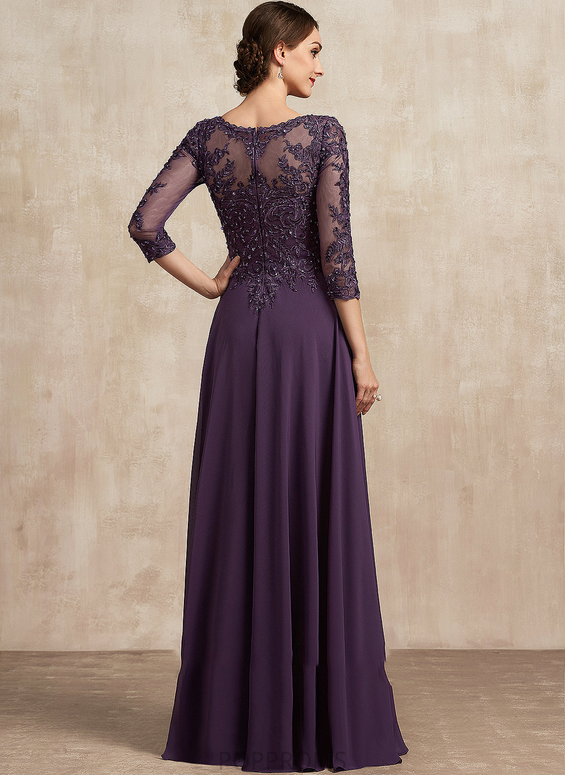 Bride Floor-Length Mother Lace A-Line Chiffon With of Scoop the Rosemary Sequins Neck Dress Mother of the Bride Dresses