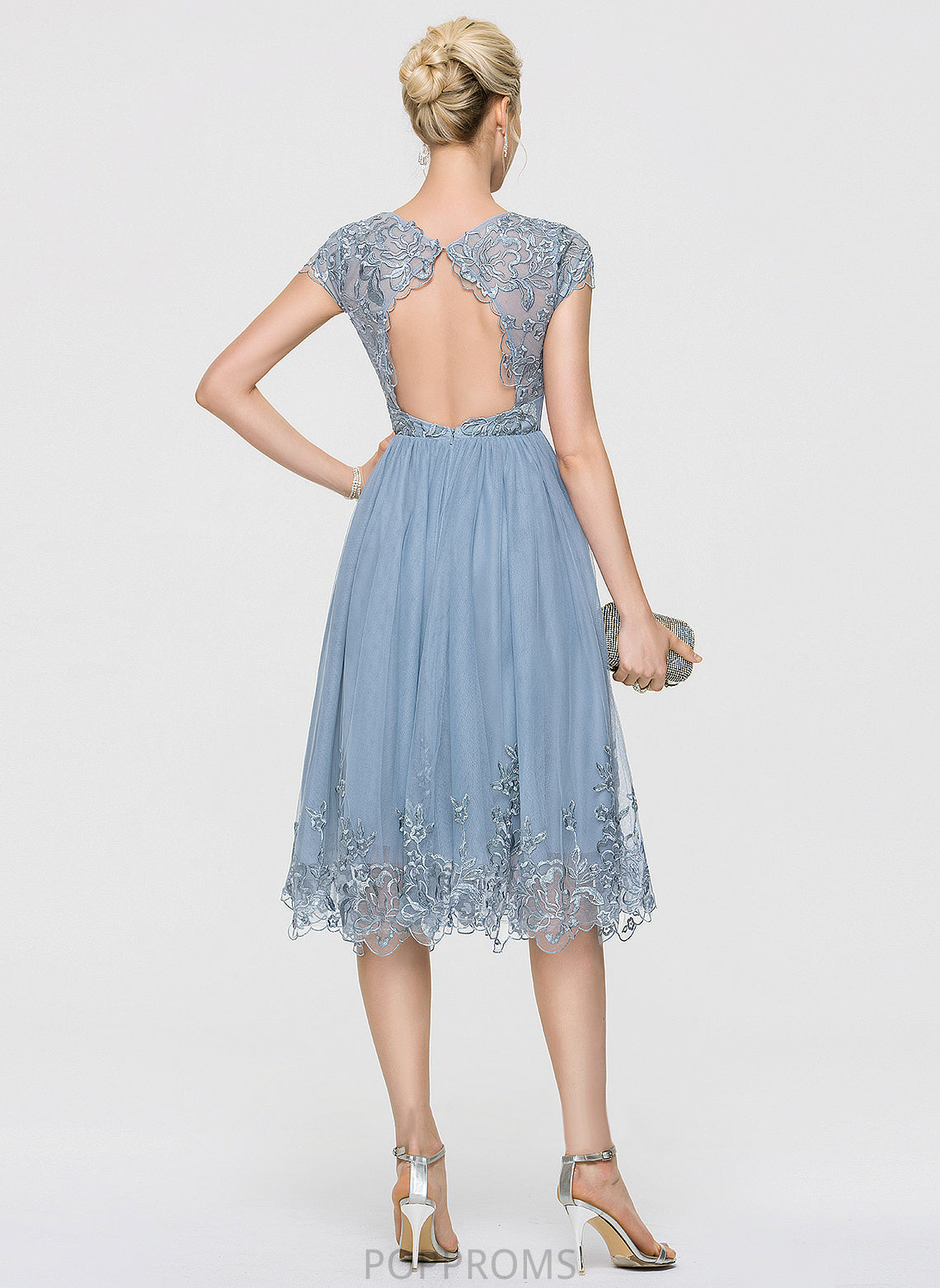 Homecoming A-Line Tulle Lace Neck Dress Sophie Scoop Sequins Homecoming Dresses Knee-Length With