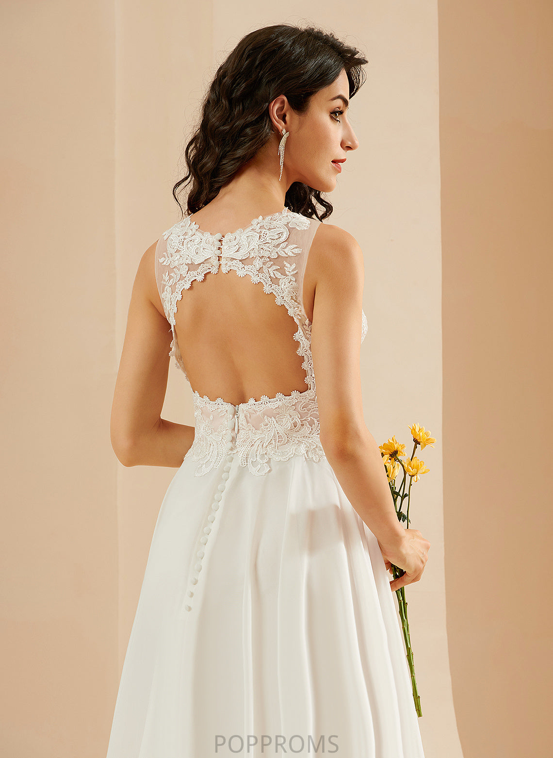 A-Line Abagail Wedding Chiffon Lace Knee-Length V-neck Sequins With Dress Wedding Dresses