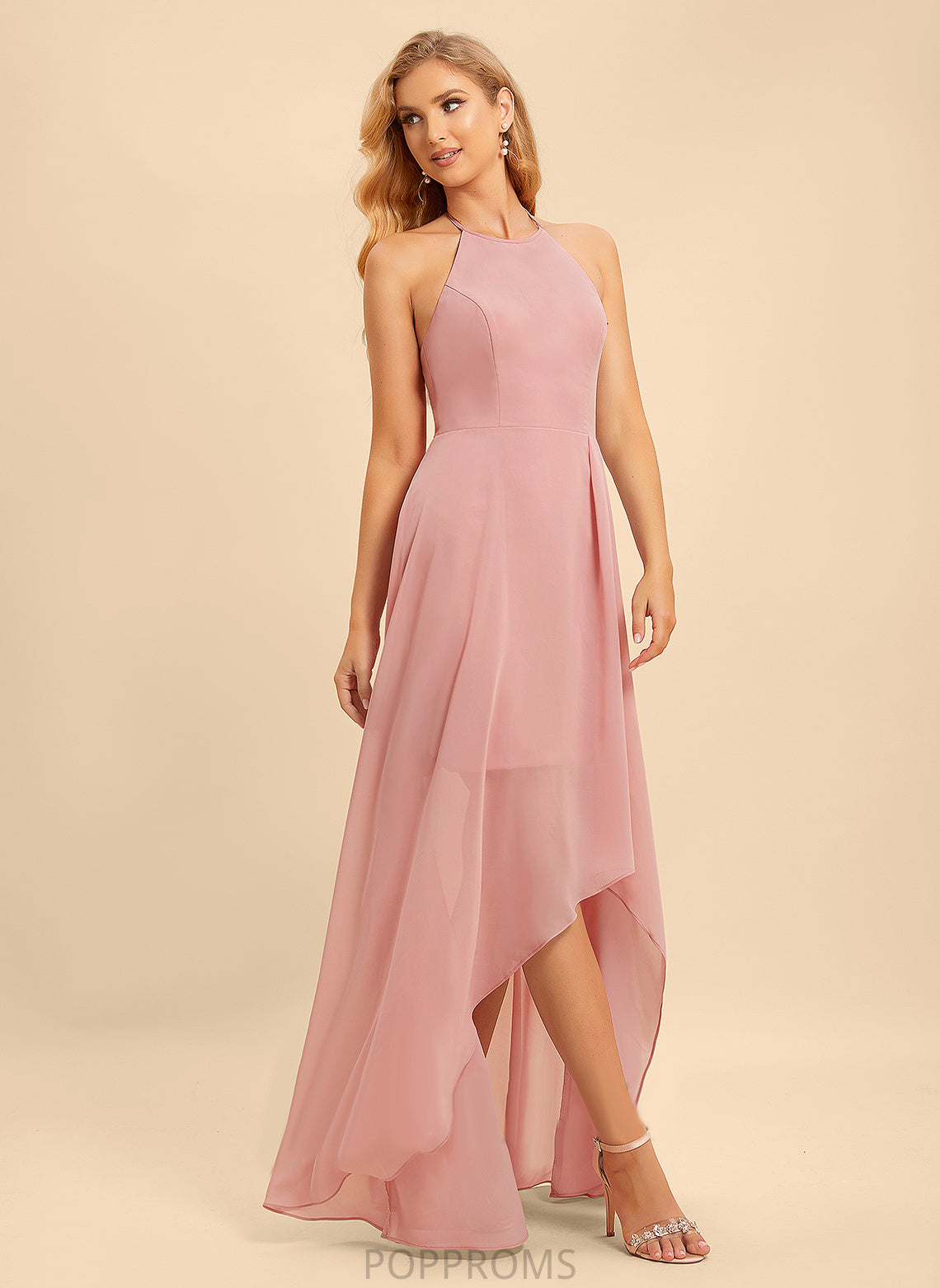 Neckline Asymmetrical Silhouette Length Halter Ruffle Embellishment Fabric A-Line Yamilet Spaghetti Staps V-Neck Bridesmaid Dresses