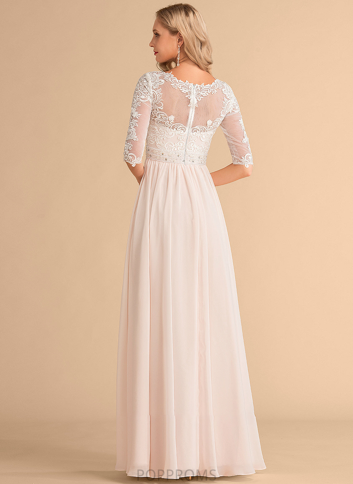 A-Line Illusion Sequins Patti Floor-Length Chiffon Beading Dress Lace Wedding With Wedding Dresses