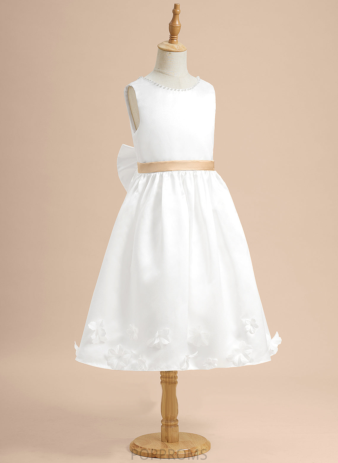 Dress With Sleeveless - Sash/Beading/Flower(s)/Bow(s) Girl Scoop Satin Flower Katrina Tea-length Neck Flower Girl Dresses A-Line