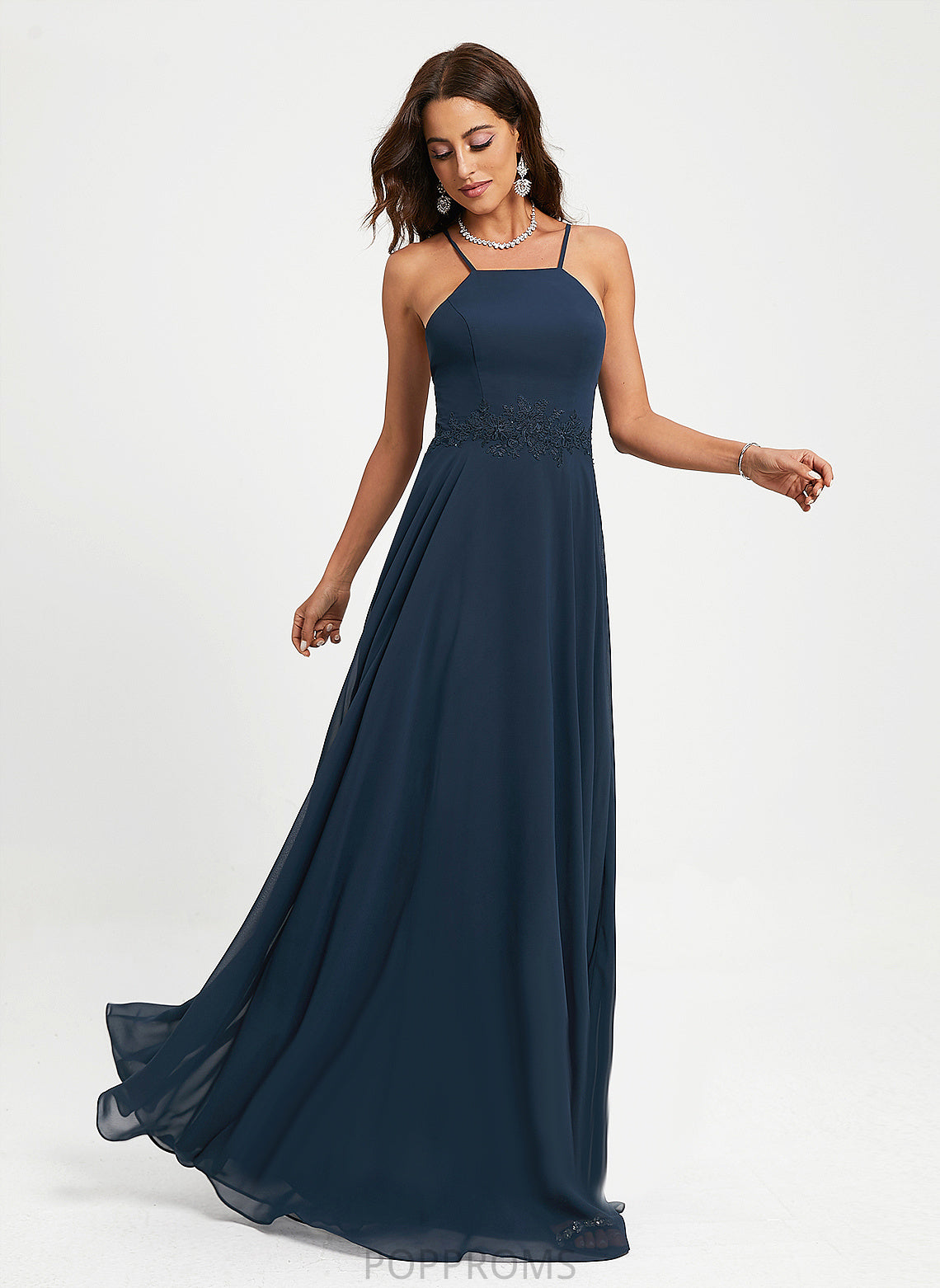 A-Line Floor-Length Halter Chiffon Prom Dresses Lace Alexandria