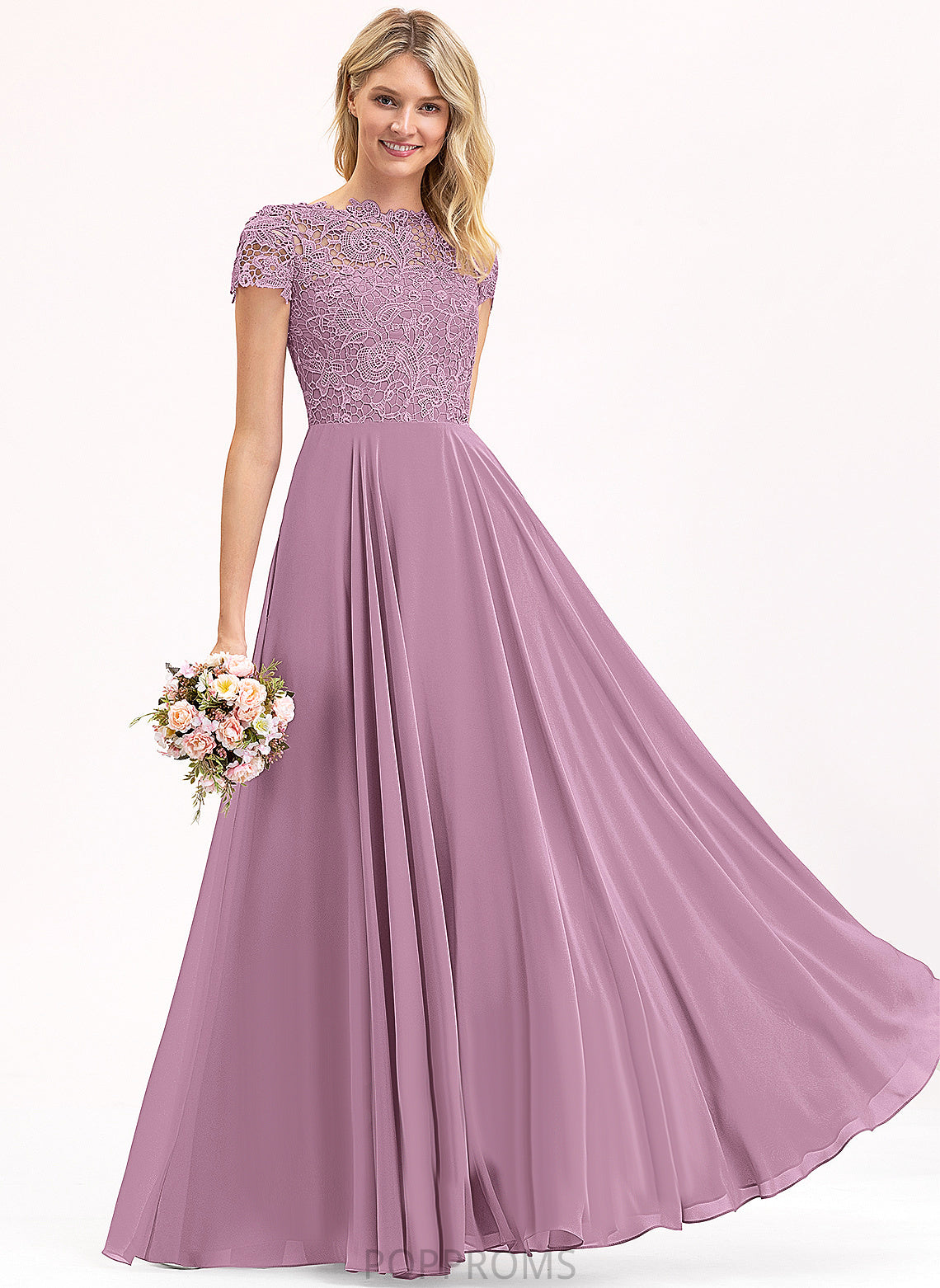 Lace Floor-Length Chiffon Scoop Itzel Prom Dresses A-Line