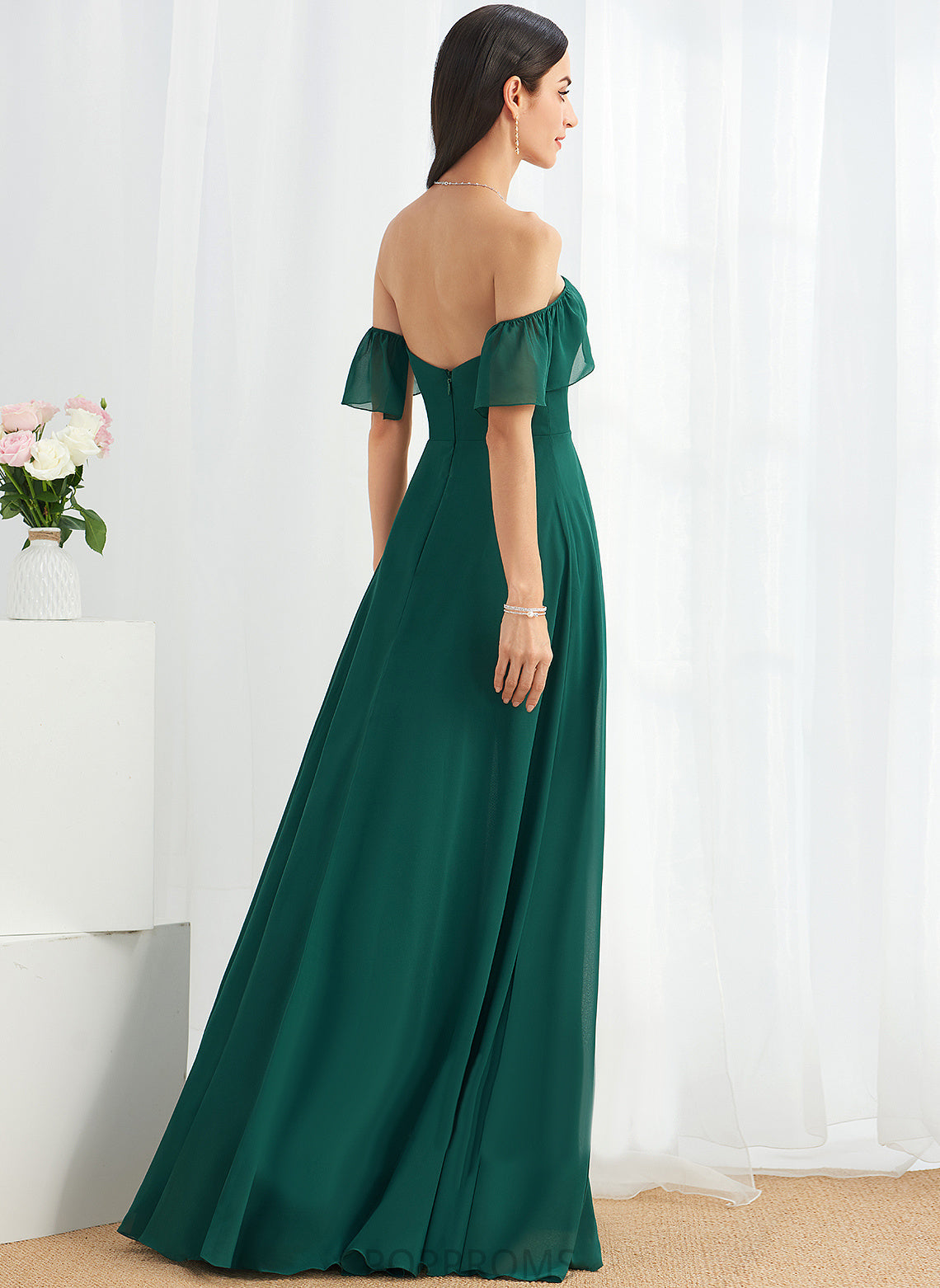 Length Silhouette Floor-Length Neckline A-Line Embellishment Fabric Off-the-Shoulder SplitFront Daisy Spaghetti Staps Floor Length Bridesmaid Dresses