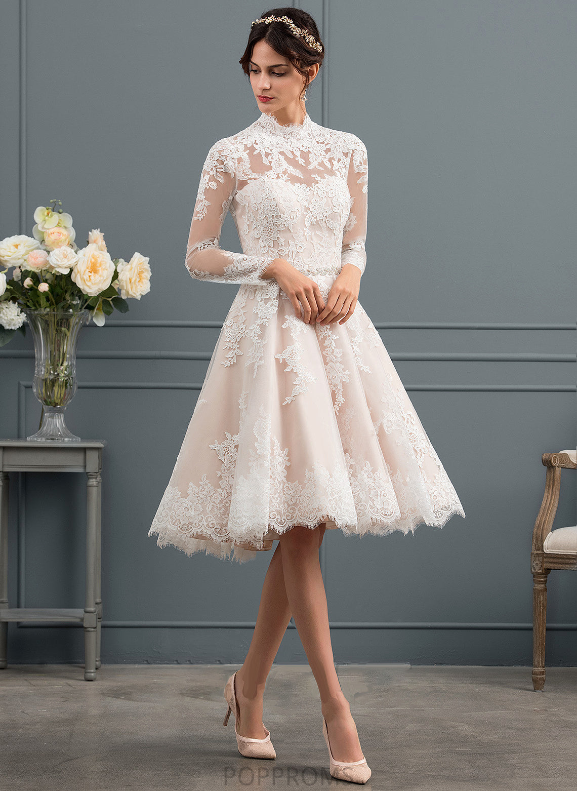 Ariella A-Line Knee-Length Lace Wedding Dresses Dress Wedding Illusion