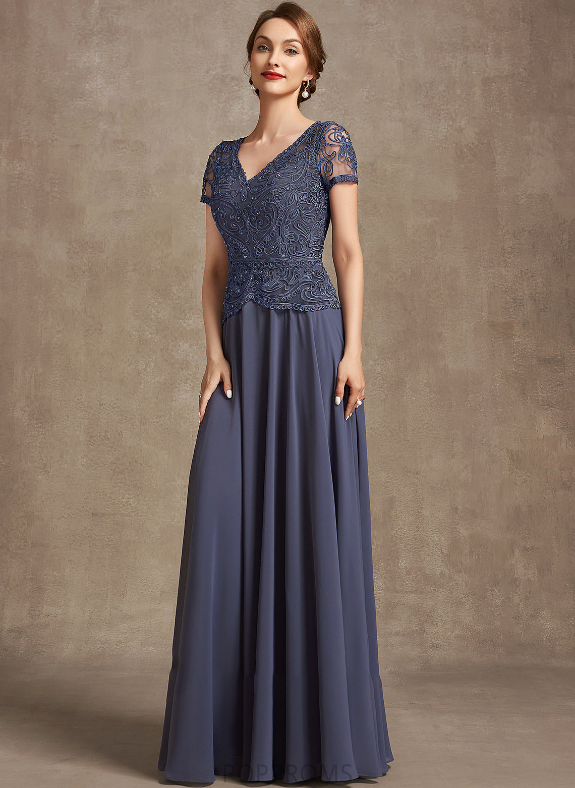 Sequins Chiffon Angela Bride V-neck Mother of Mother of the Bride Dresses With the A-Line Floor-Length Lace Dress