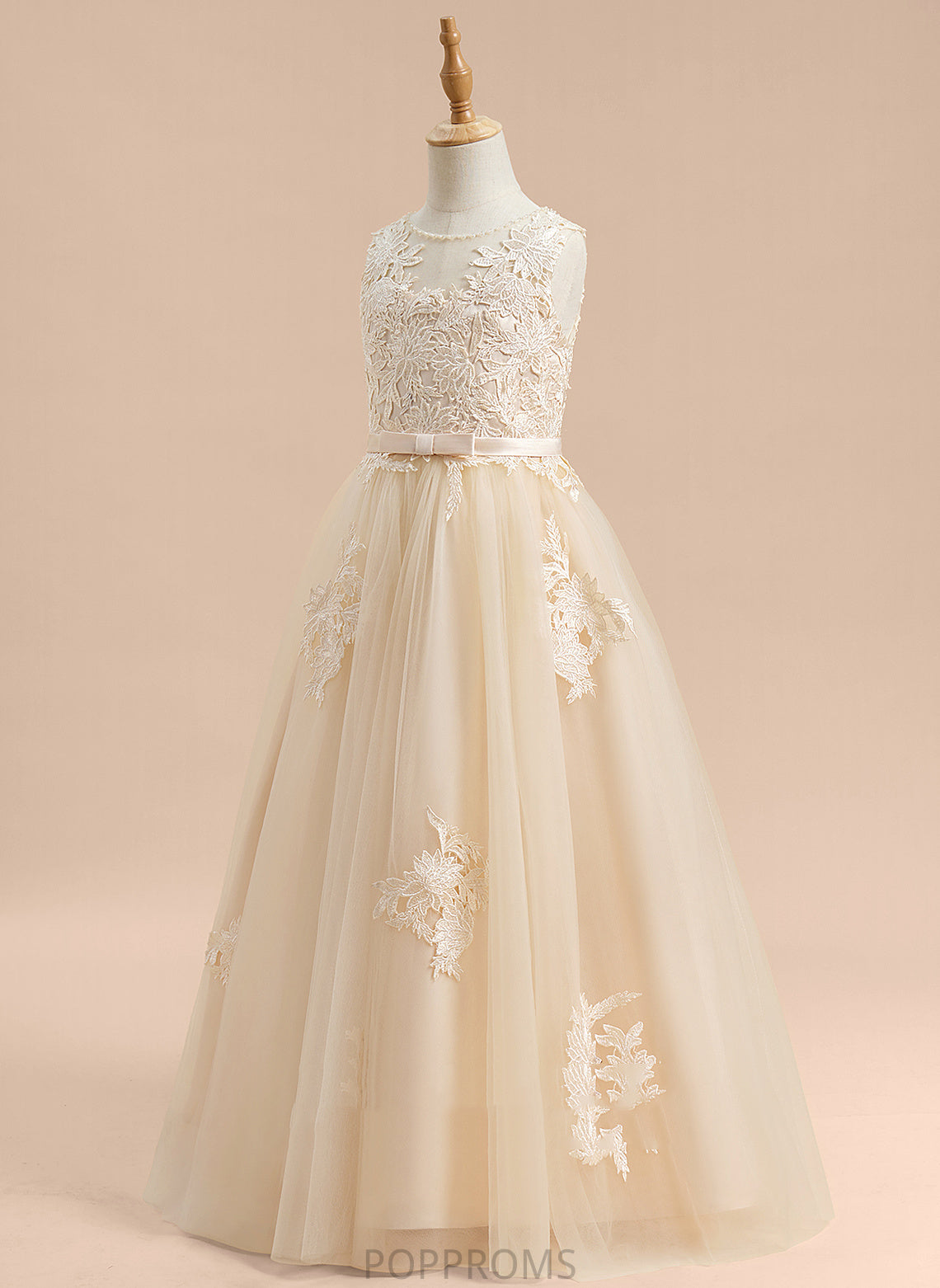 Keira With Girl Neck Floor-length Sleeveless Scoop Dress Flower Beading/Sequins/Bow(s) Flower Girl Dresses - Ball-Gown/Princess Tulle/Lace