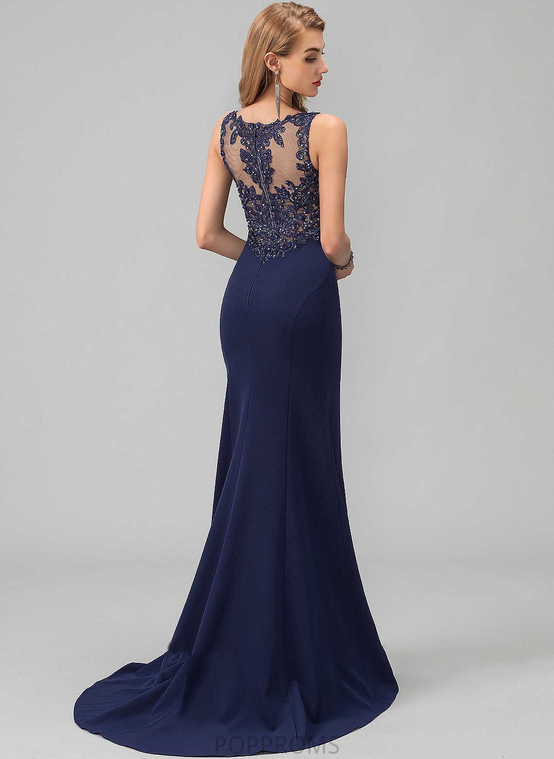 Sequins Trumpet/Mermaid Train V-neck Sweep Beading With Crepe Stretch Jayda Prom Dresses