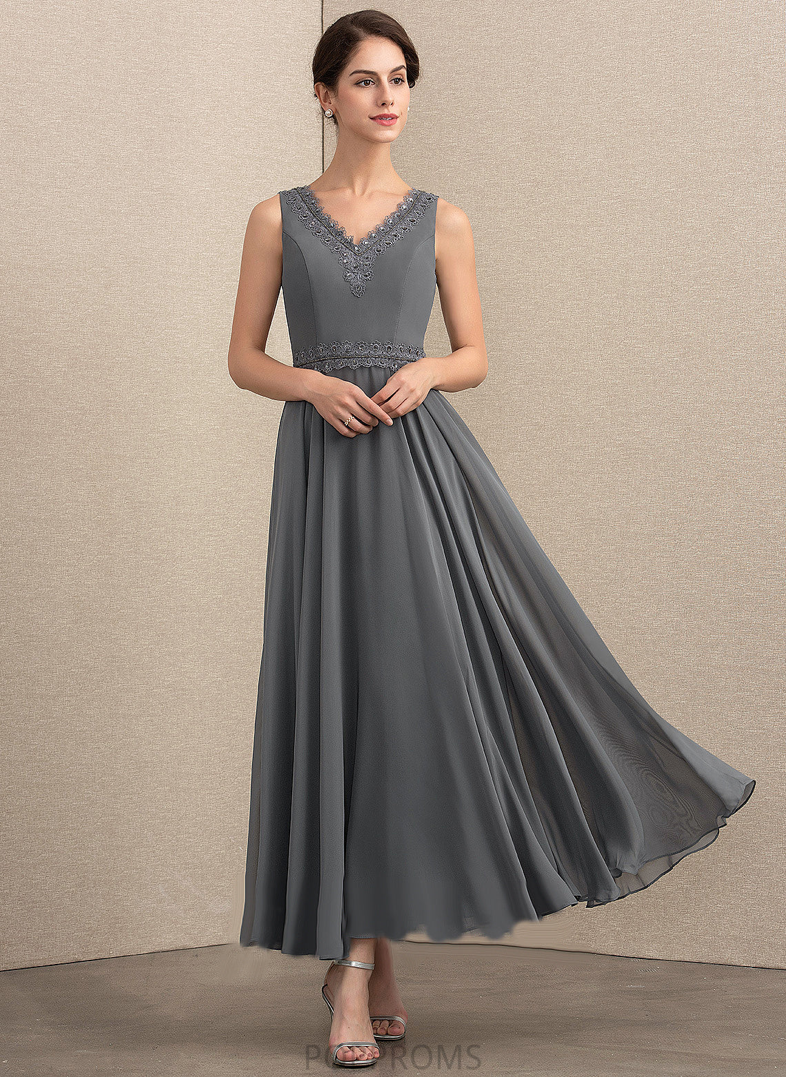 the A-Line V-neck Mother of the Bride Dresses Ankle-Length Bride With Beading Chiffon of Dress Sequins Jazlyn Mother