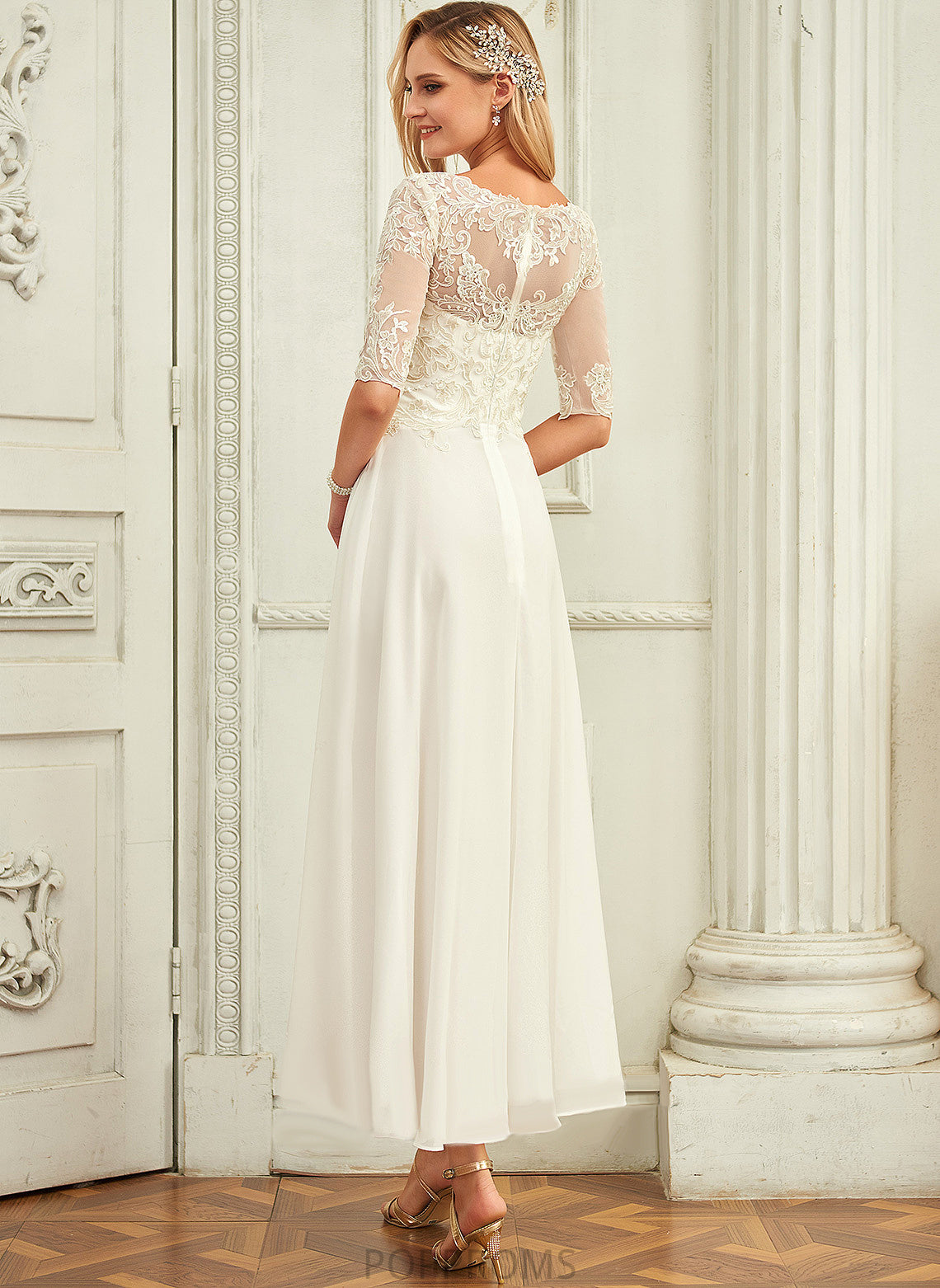 Dress Nydia Lace A-Line Wedding Scoop Wedding Dresses With Asymmetrical Beading Chiffon Sequins