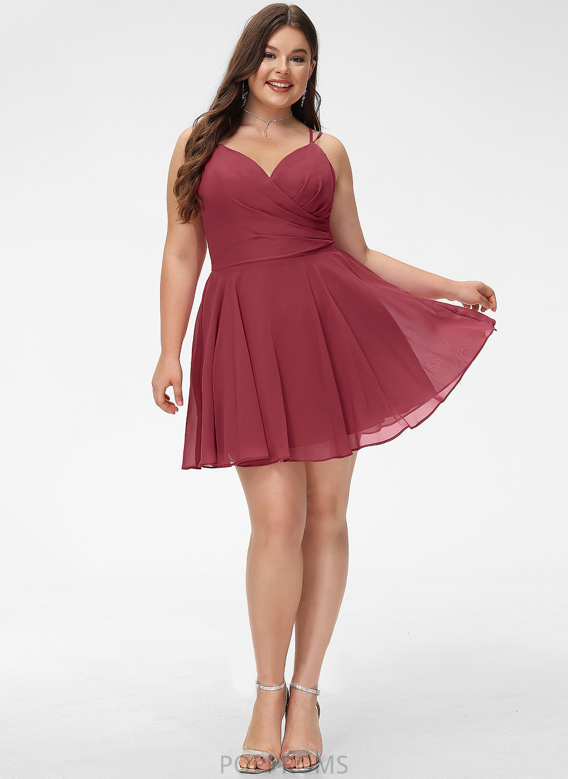 V-neck Chiffon A-Line Sidney Prom Dresses With Ruffle Short/Mini