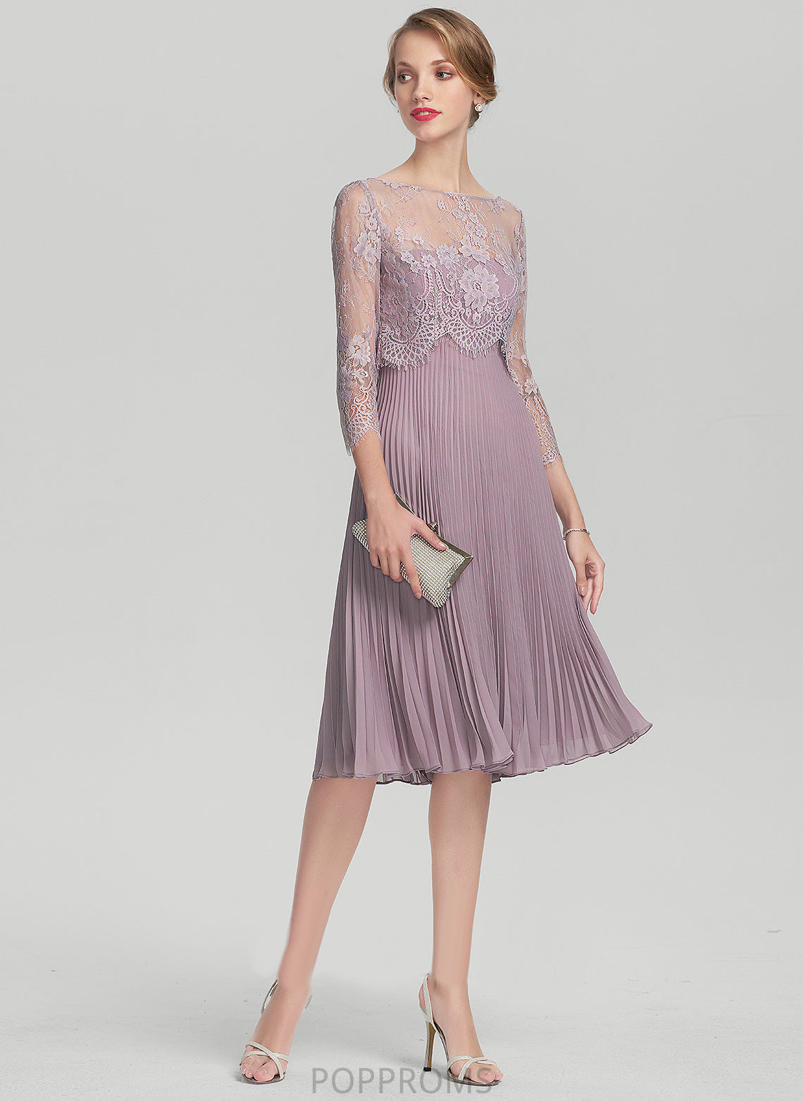 Pleated Sweetheart Dress Cocktail A-Line Chiffon Gertie With Knee-Length Cocktail Dresses