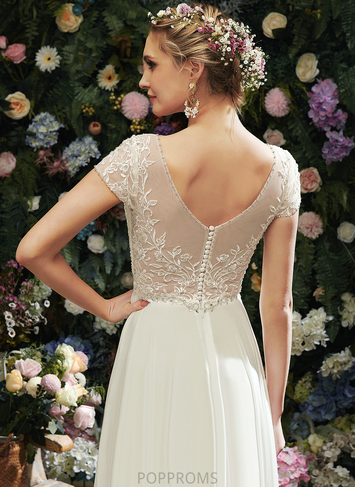 Sequins V-neck A-Line Dress Wedding Floor-Length Wedding Dresses With Danielle Chiffon Beading Lace