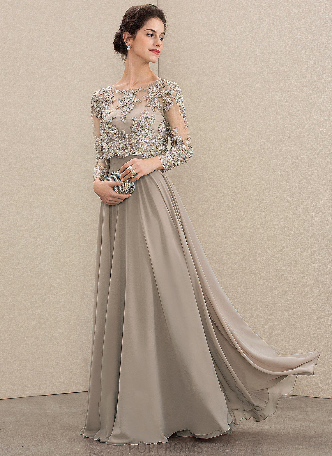 Neck Mother of the Bride Dresses the Lace Chiffon Scoop of Dress Mother A-Line Sequins With Bride Floor-Length Claire