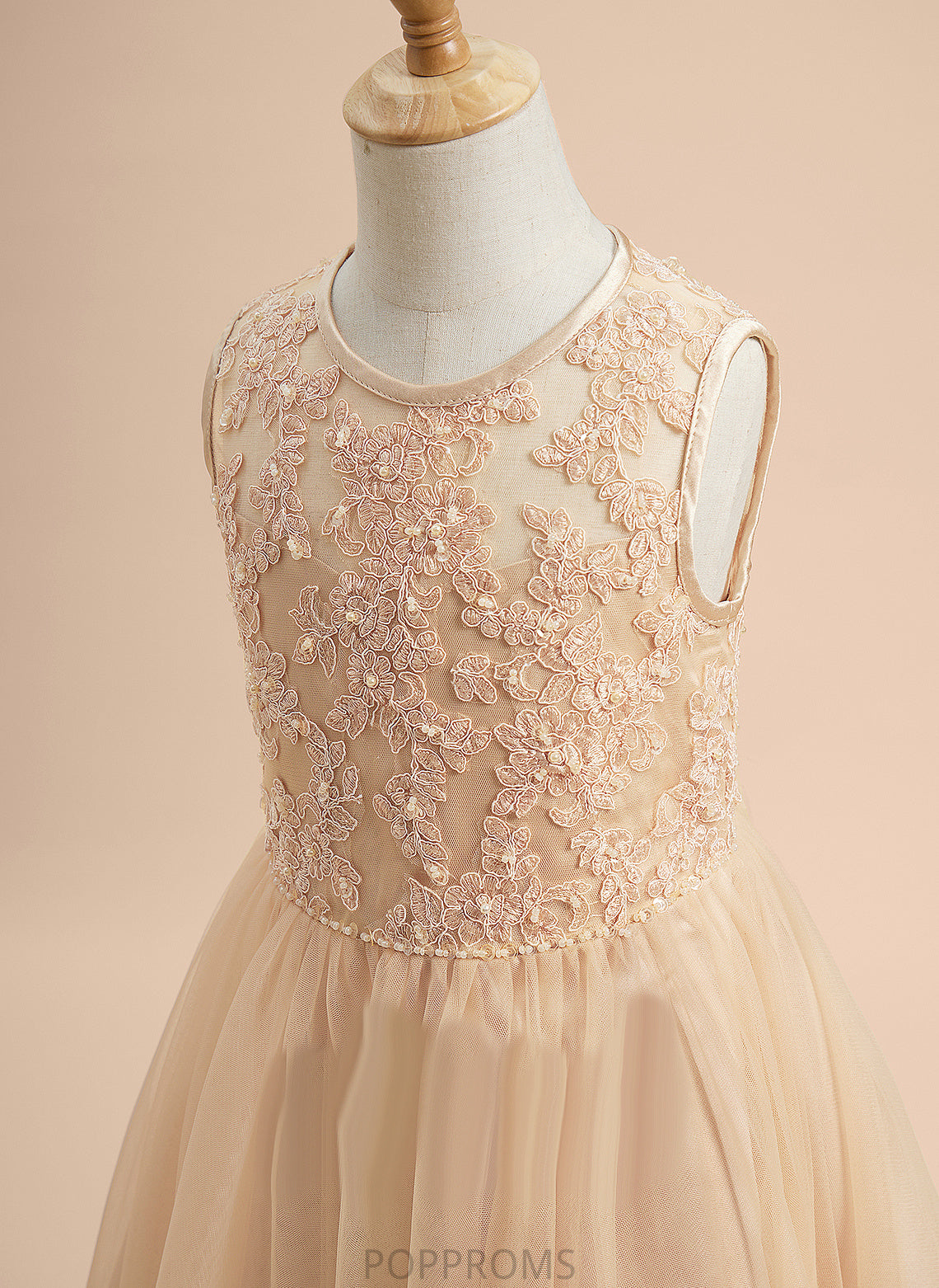 - Sleeveless Scoop Beading/Sequins Flower Tea-length Girl Flower Girl Dresses Dress Tulle/Lace A-Line With Neck Jacey