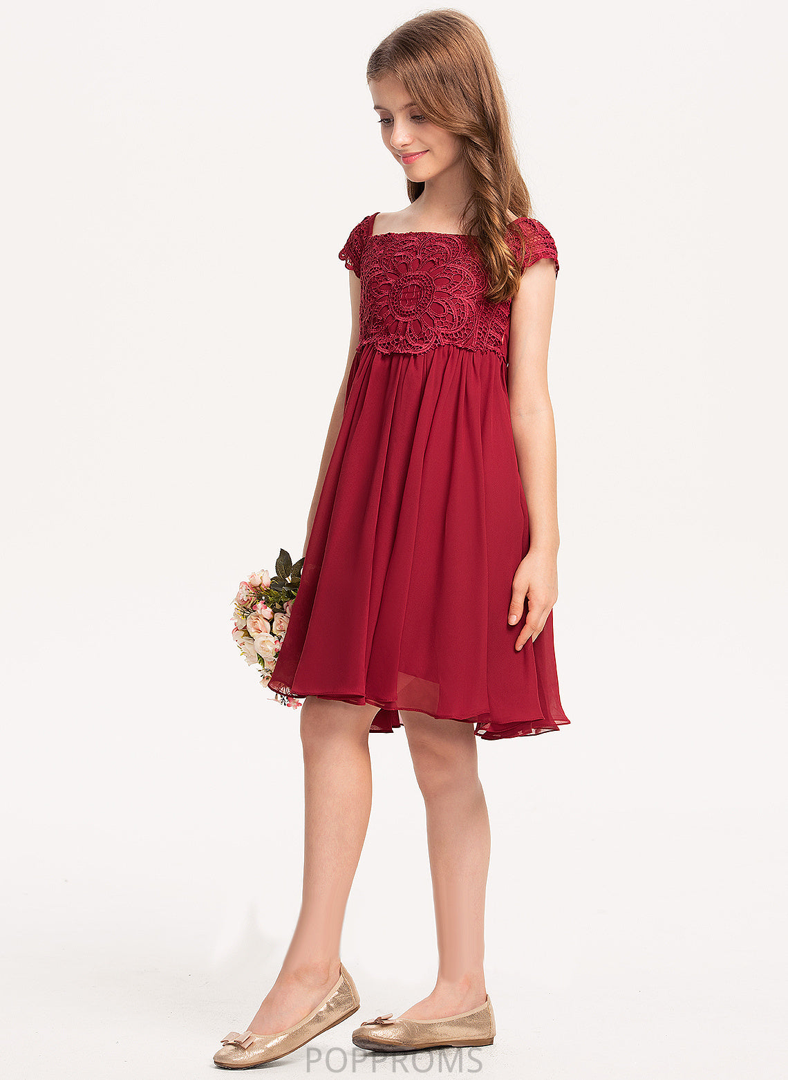 Short Square Girl Michelle Flower Flower Girl Dresses A-Line Knee-length Chiffon - Sleeves Neckline Dress