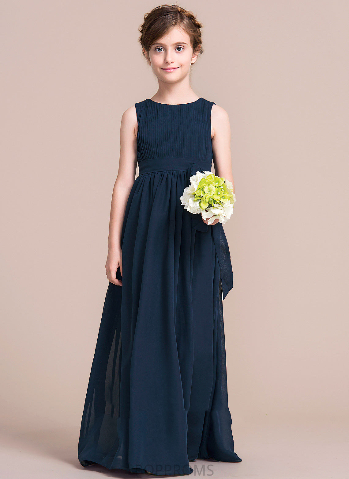 Scoop Empire Girl Flower Flower Girl Dresses Floor-length Chiffon Joslyn - Bow(s) Neck Dress Sleeveless With