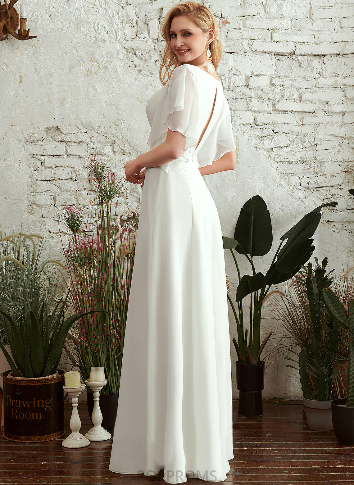 Dress Floor-Length Marian Wedding Lace A-Line Chiffon Wedding Dresses V-neck