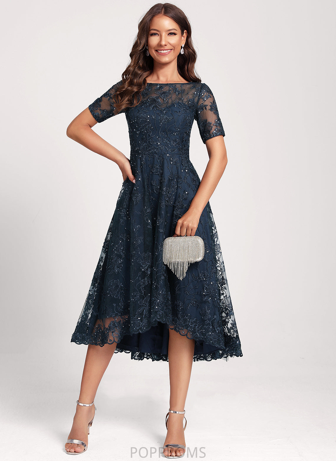 With Club Dresses Scoop Neck Gertrude A-Line Tulle Sequins Dress Asymmetrical Cocktail Lace