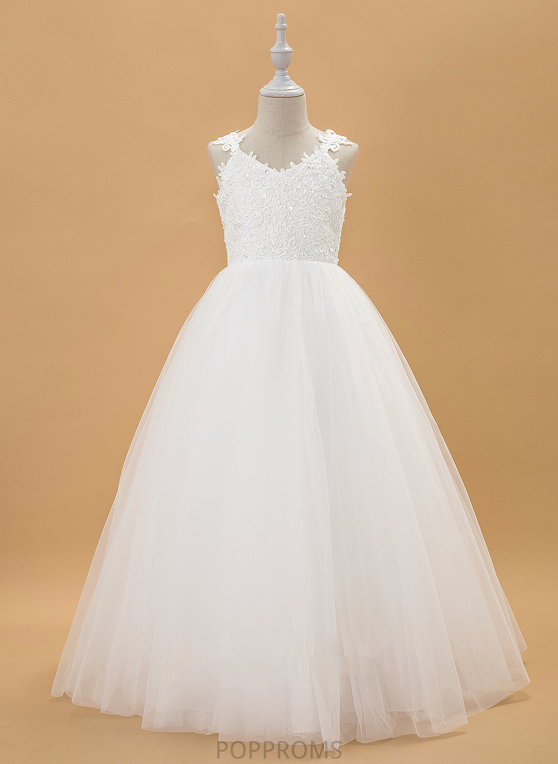 Sleeveless Floor-length Dress Girl Ball-Gown/Princess Beading/Bow(s) - Tulle/Lace With Tracy Flower Flower Girl Dresses V-neck