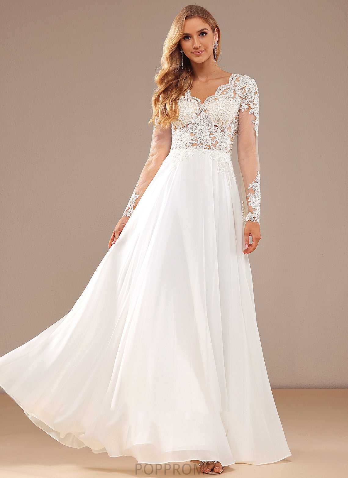 Floor-Length A-Line Sequins Lace Cheyanne V-neck Dress Wedding Dresses Lace Wedding With Chiffon