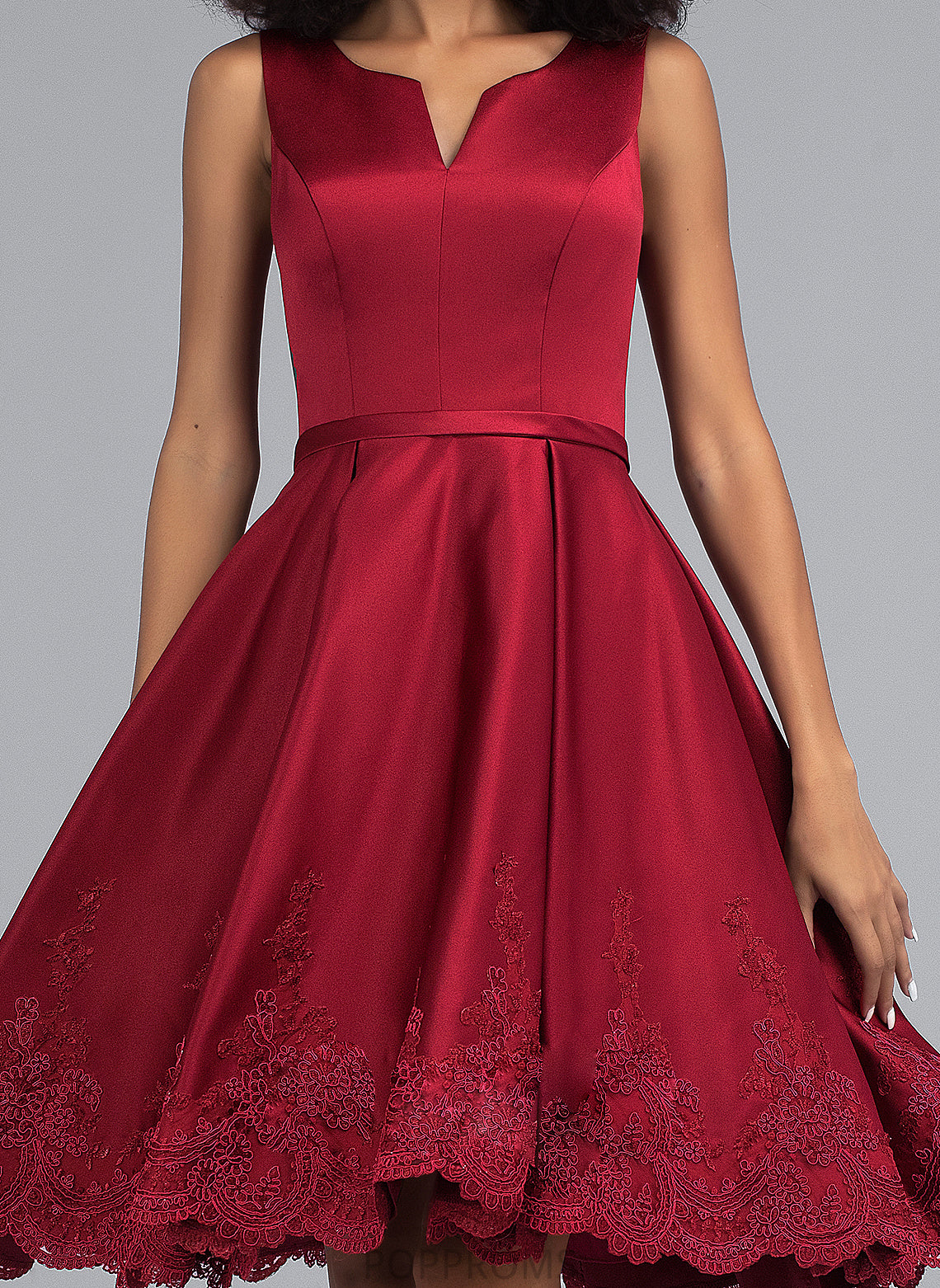 Lace Homecoming Dresses Dress V-neck Lorna Homecoming A-Line With Appliques Knee-Length Satin