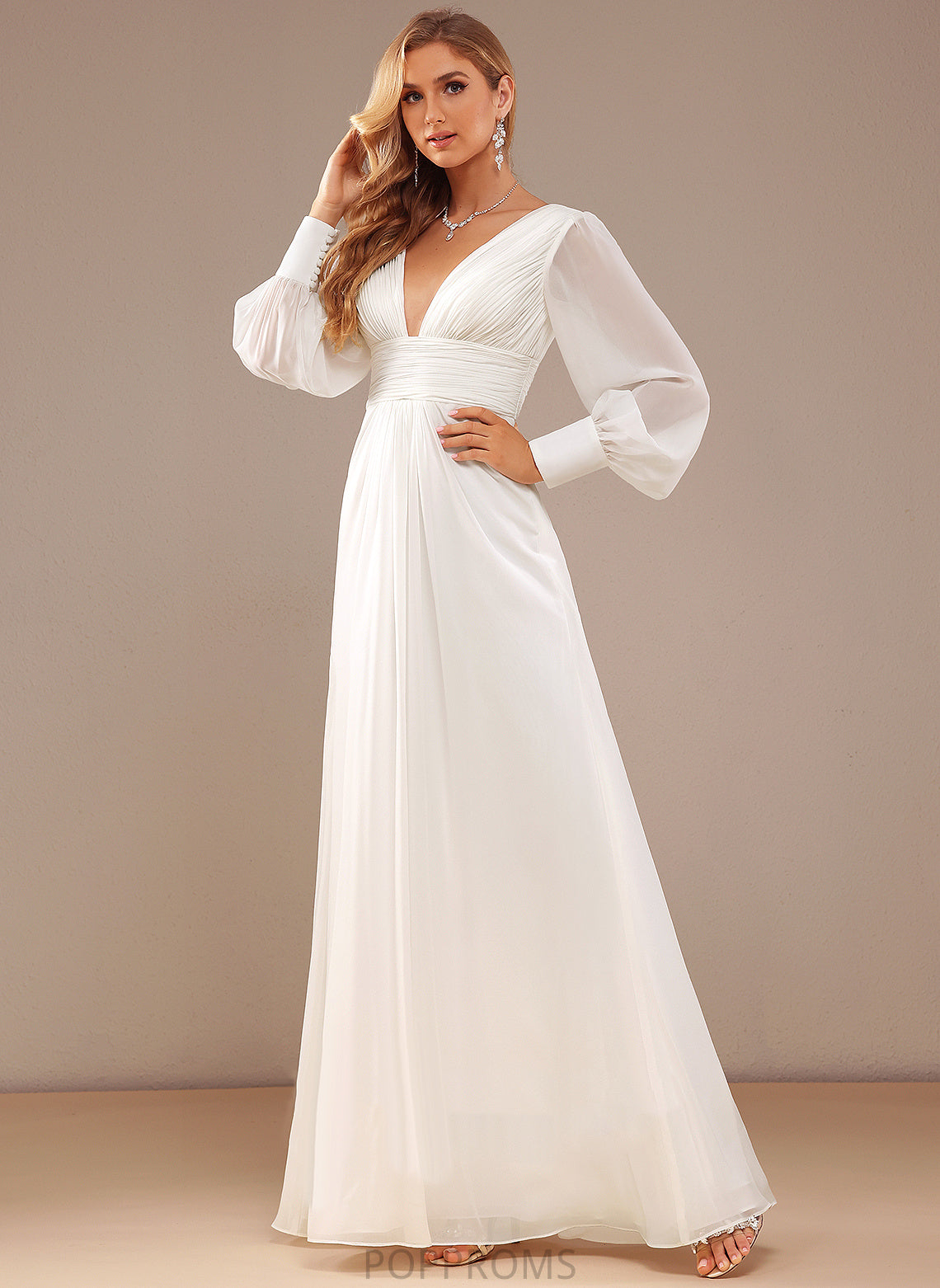 With Ruffle A-Line Wedding Chiffon Floor-Length Hanna Wedding Dresses Dress V-neck