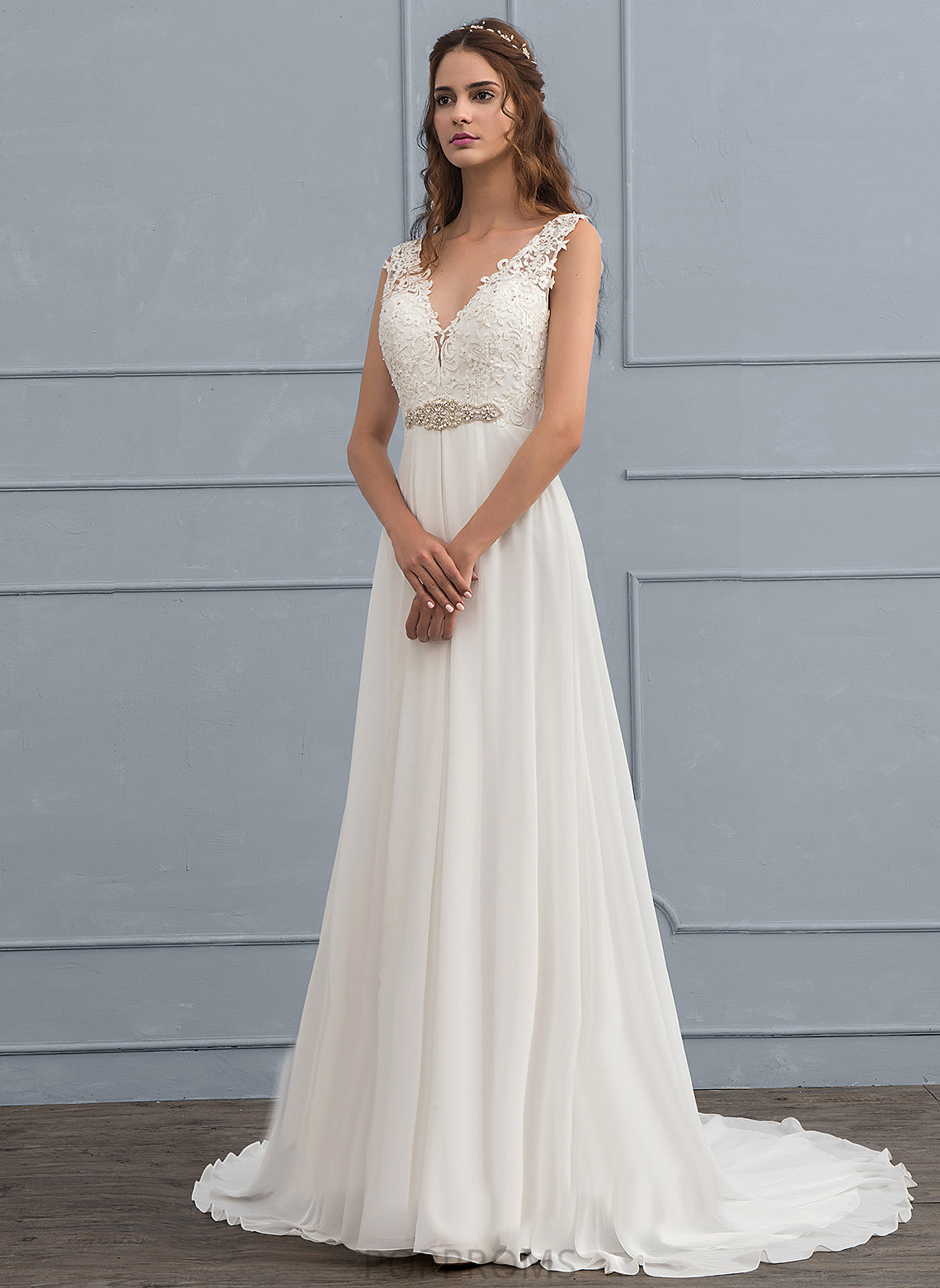 Court Wedding Wedding Dresses Beading Dress A-Line Jaiden With Lace Chiffon Sequins V-neck Train