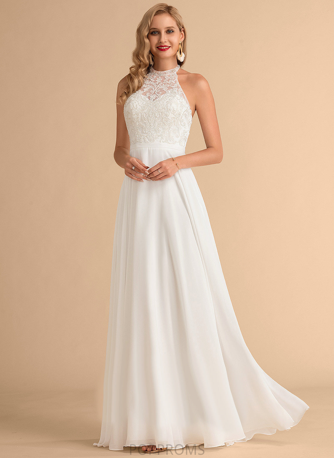 High A-Line Neck Chiffon Lace Floor-Length Isabell Wedding Dress Wedding Dresses