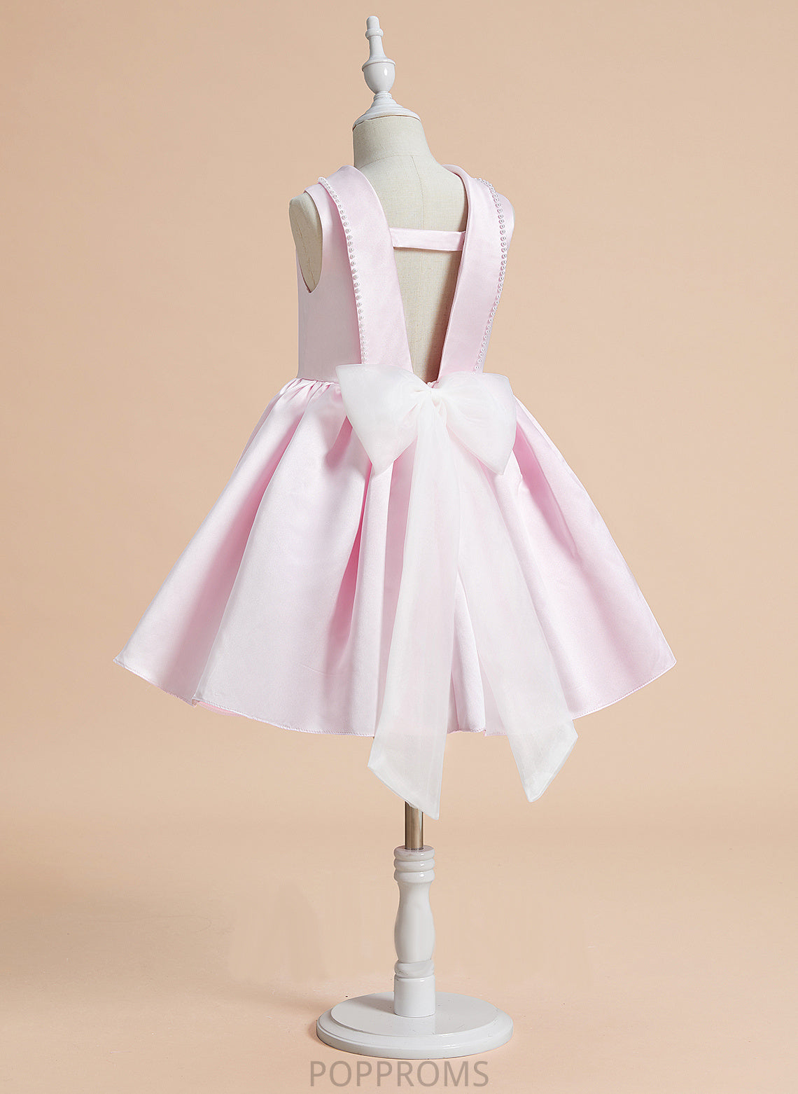 A-Line - Knee-length Girl Scoop Flower Girl Dresses Dress Satin Neck Flower Beading/Bow(s) Sleeveless With Erica