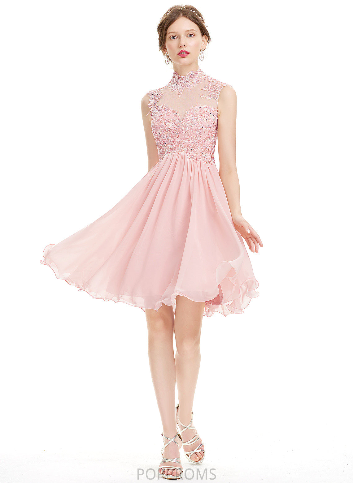 With Izabella Dress Homecoming Dresses High Chiffon Homecoming A-Line Knee-Length Beading Neck Lace