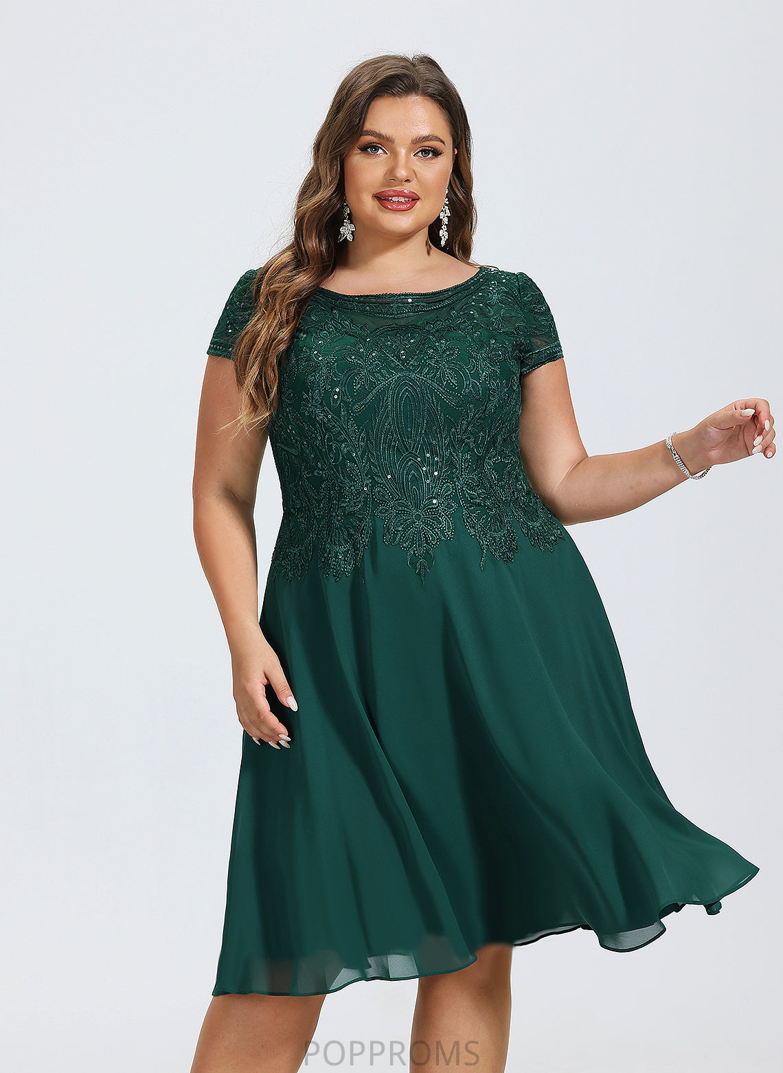 Jazlene With A-Line Neck Cocktail Dress Knee-Length Sequins Chiffon Lace Cocktail Dresses Scoop