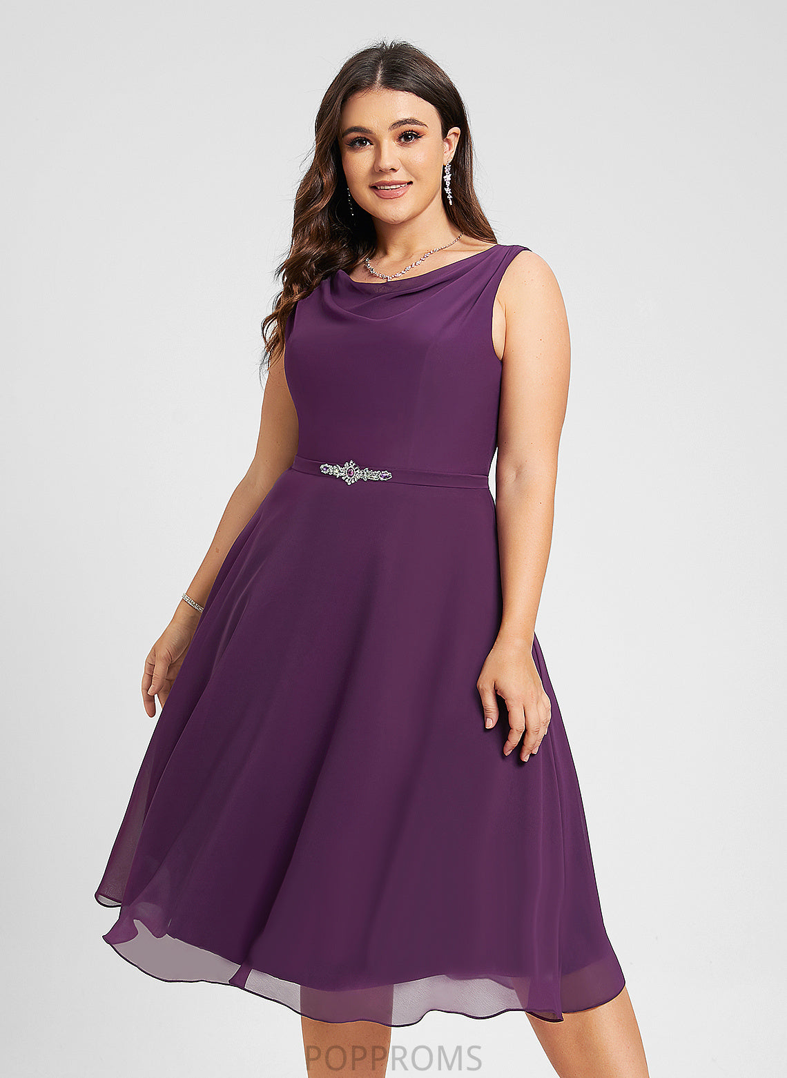 Yvonne Cocktail With Beading Cocktail Dresses Neck Chiffon Knee-Length Dress Cowl Sequins A-Line