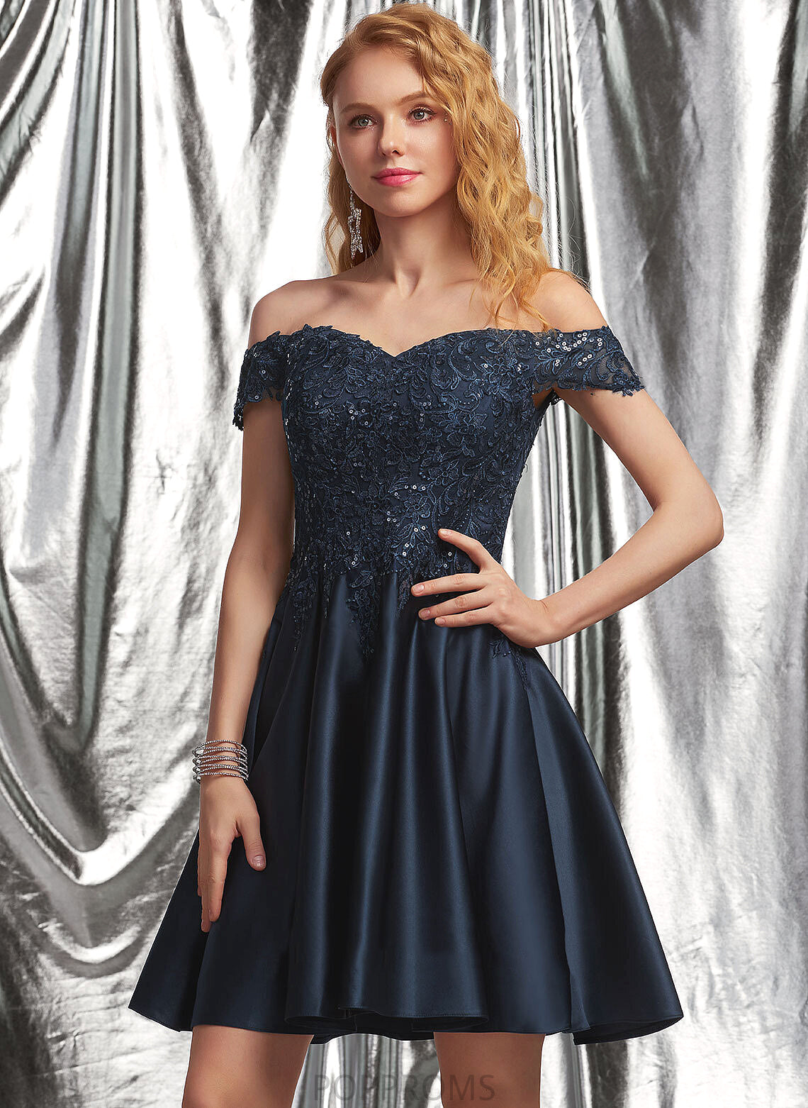 Dress Kaiya Short/Mini Homecoming Dresses Satin A-Line Lace Homecoming Off-the-Shoulder With