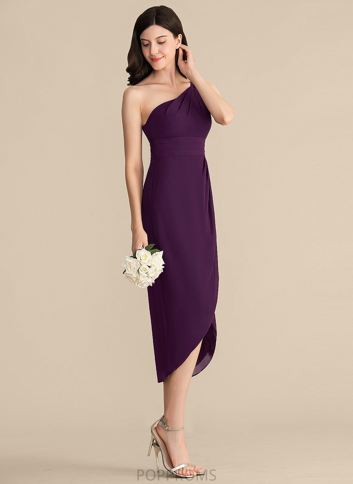 Alissa Ruffle Sheath/Column Cocktail Chiffon Dress Cocktail Dresses With Asymmetrical One-Shoulder