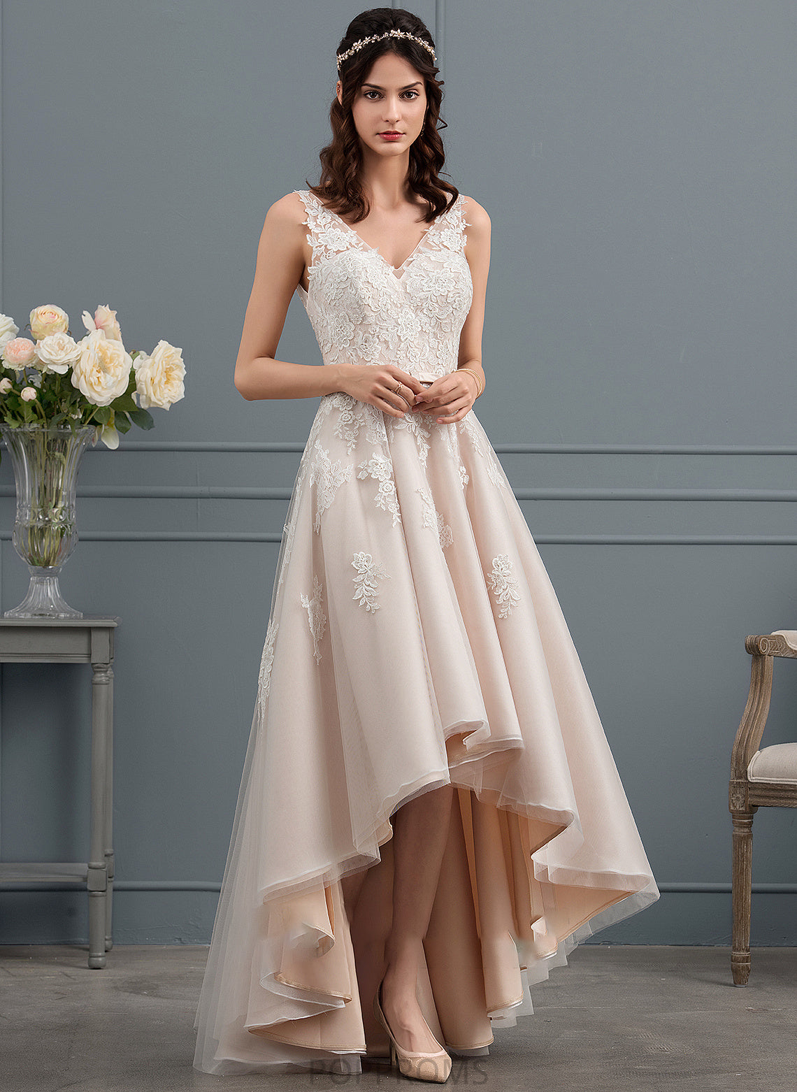 Sylvia Wedding Wedding Dresses Dress Lace V-neck A-Line Tulle With Asymmetrical Bow(s)