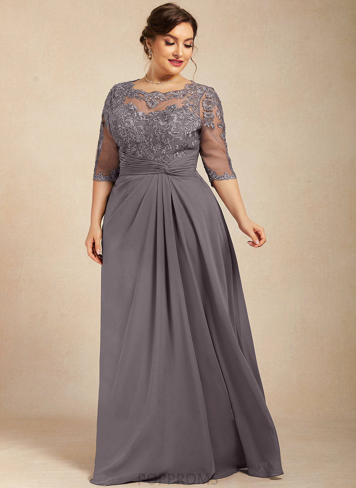 Mother of the Bride Dresses Mother Neck Chiffon Sequins A-Line Beading of Scoop Lace With Dress the Bride Samantha Floor-Length