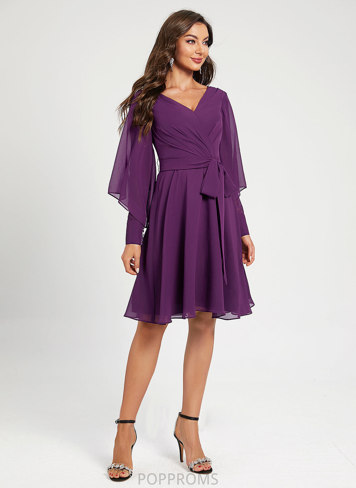 A-Line Dress V-neck Madalyn Pleated Cocktail Dresses Sash Chiffon Knee-Length With Cocktail