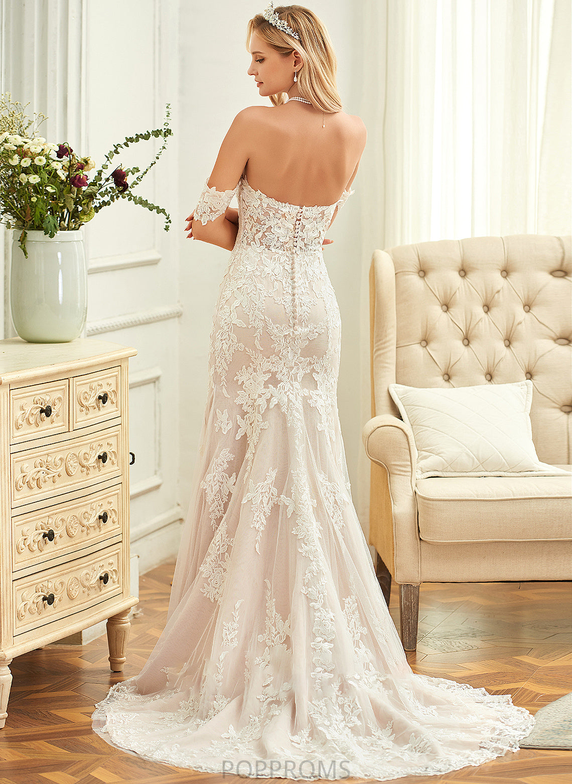 Lace Wedding Train Tabitha Trumpet/Mermaid Wedding Dresses Off-the-Shoulder Dress Court Tulle