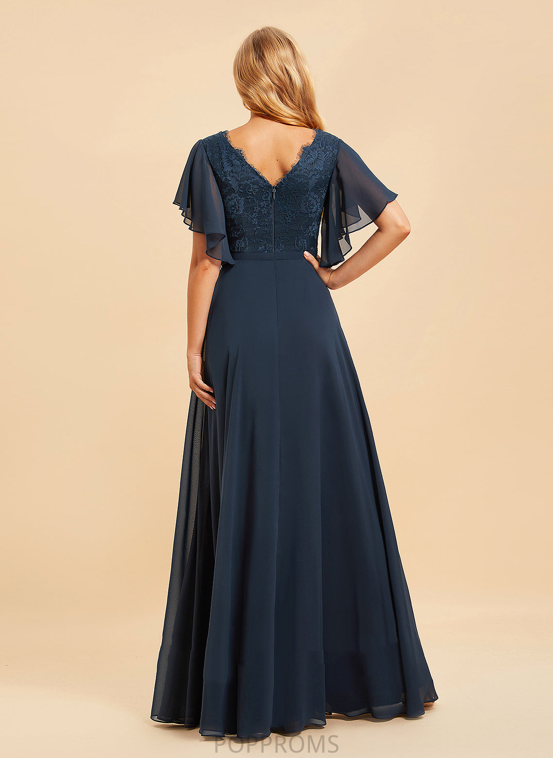 Fabric Embellishment Lace Floor-Length Silhouette Neckline SplitFront Length V-neck A-Line Carolina Floor Length Bridesmaid Dresses