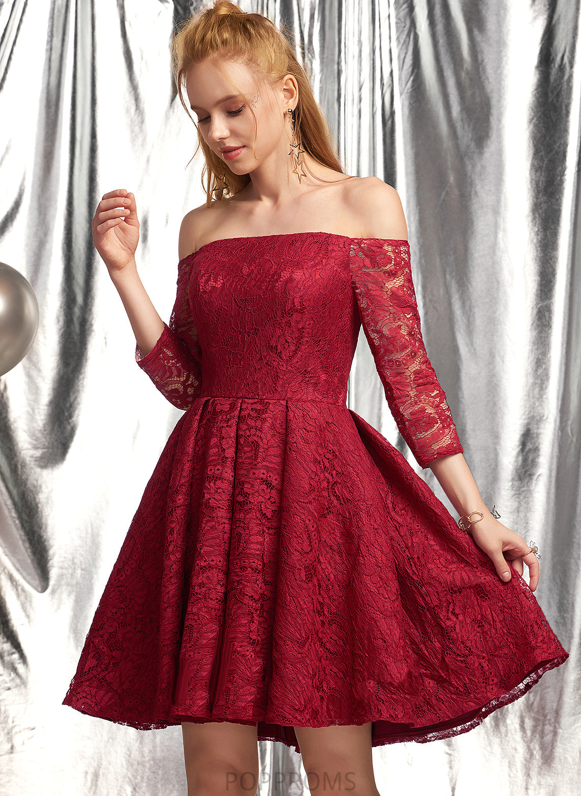 Ruffle Dress A-Line Short/Mini Homecoming Dresses Lace Off-the-Shoulder Kelsey With Homecoming